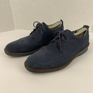 ECCO Wingtip Oxfords Mens Size 42 EU 8.5-9 US Navy Blue Suede Brogue Dress Shoes